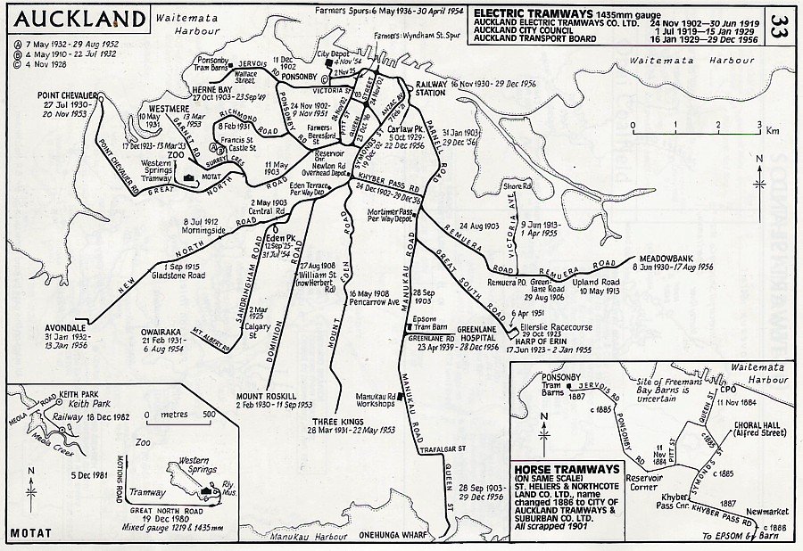 Map of Auckland's old tramway system.