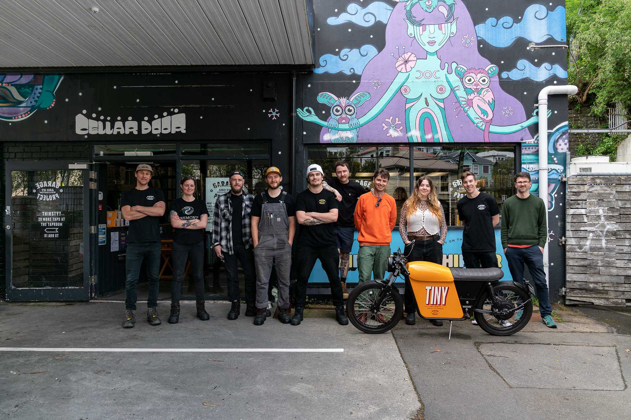 Some of the team standing outside Garage Project on Aro Street.
